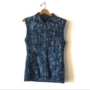 Eddie Bauer acid splatter denim vest sz S EUC